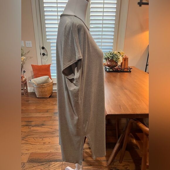 Eileen Fisher Tencel Tunic Tan Tarragon Neutral Minimalist Cap Sleeve Relaxed L - Picture 3 of 8